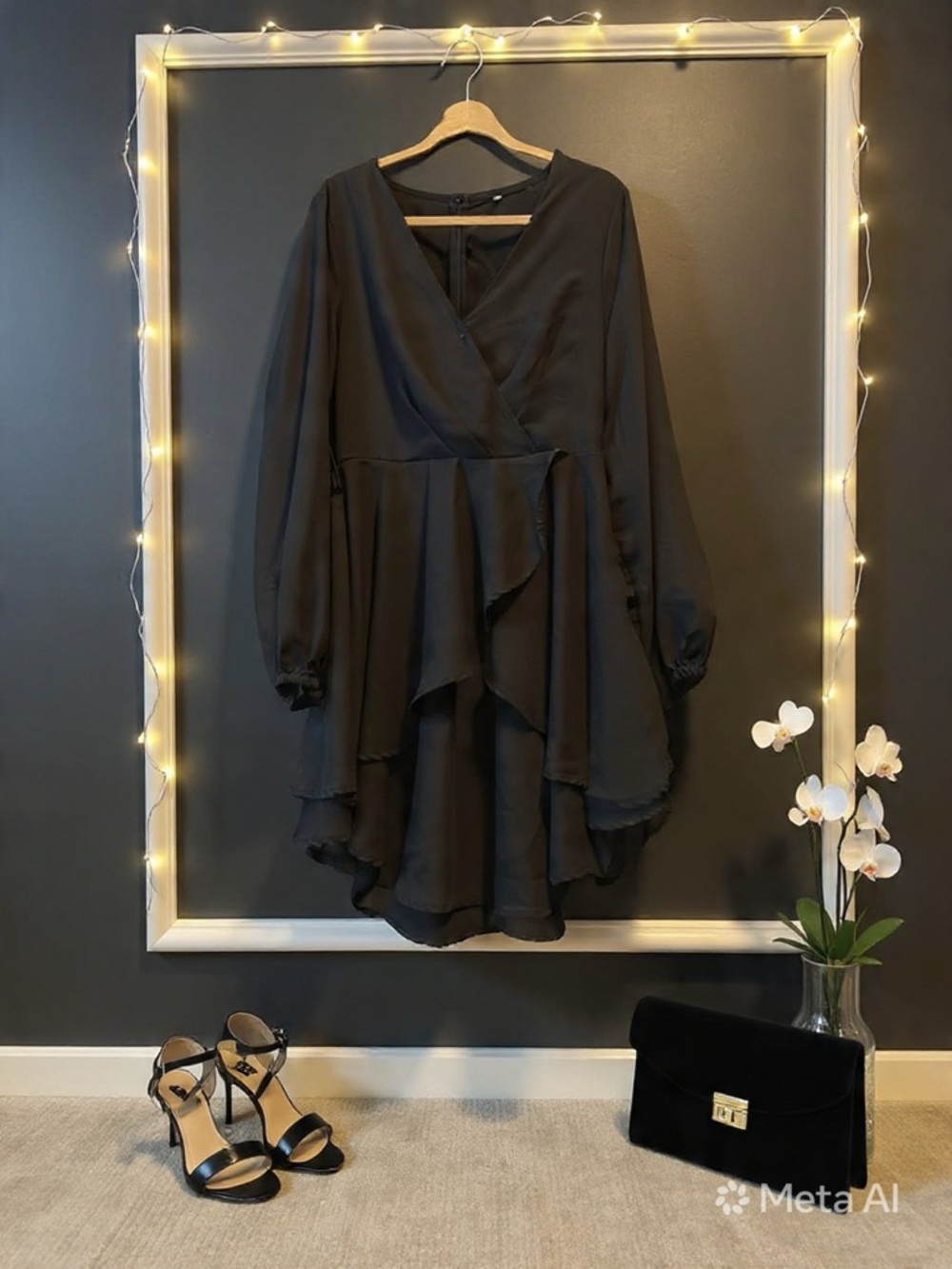 Elegant Black Wrap-Style Formal Dress